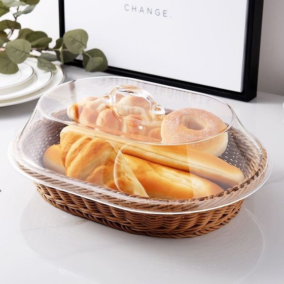 Factory Direct acrylic transparent cover rattan-like woven cake basket fruit basket dustproof food cover supermarket display basket