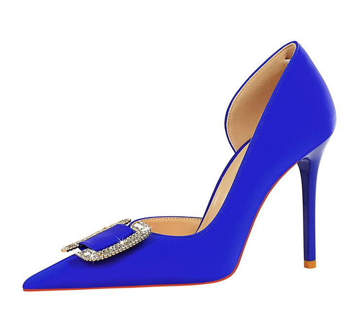 Slim side hollowed-out high heels for women slim heels super high heels rhinestone buckle single shoes_voghion.com