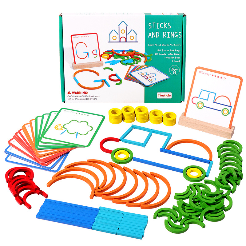 Cross-border creative stick rainbow ring puzzle children's early education puzzle children's wooden color cognitive puzzle puzzle