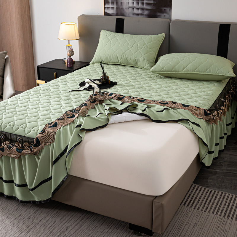 Soybean fiber cotton padded bed skirt three-piece set 1.8m bedspread Princess wind lace bed sheet 1.5 m non-slip bed