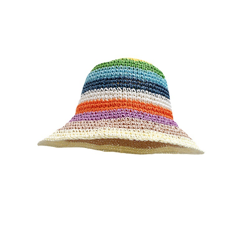 Spring and summer Korean style sweet and versatile woven straw hat for women beach sunshade and sun protection fisherman hat with big brim and small basin hat trendy