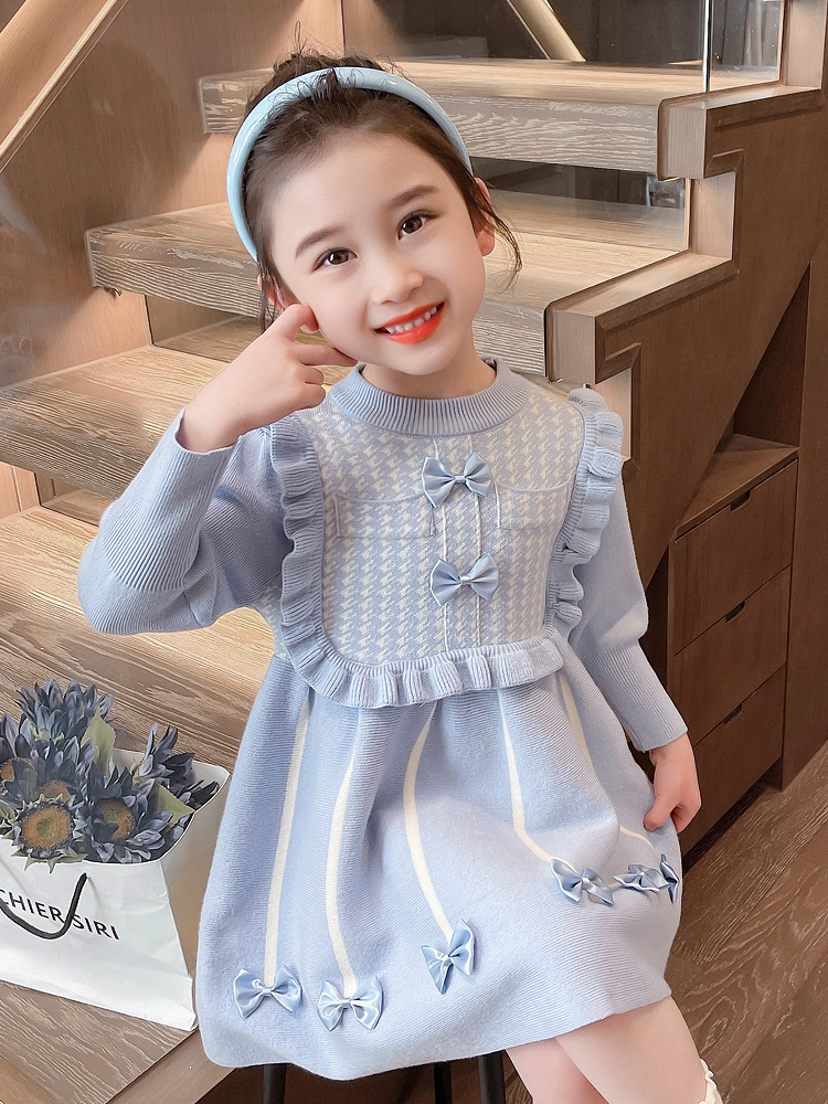 女童2024年春款新款蝴蝶毛衣連衣裙洋氣禮服公主裙童裝一件代發潮