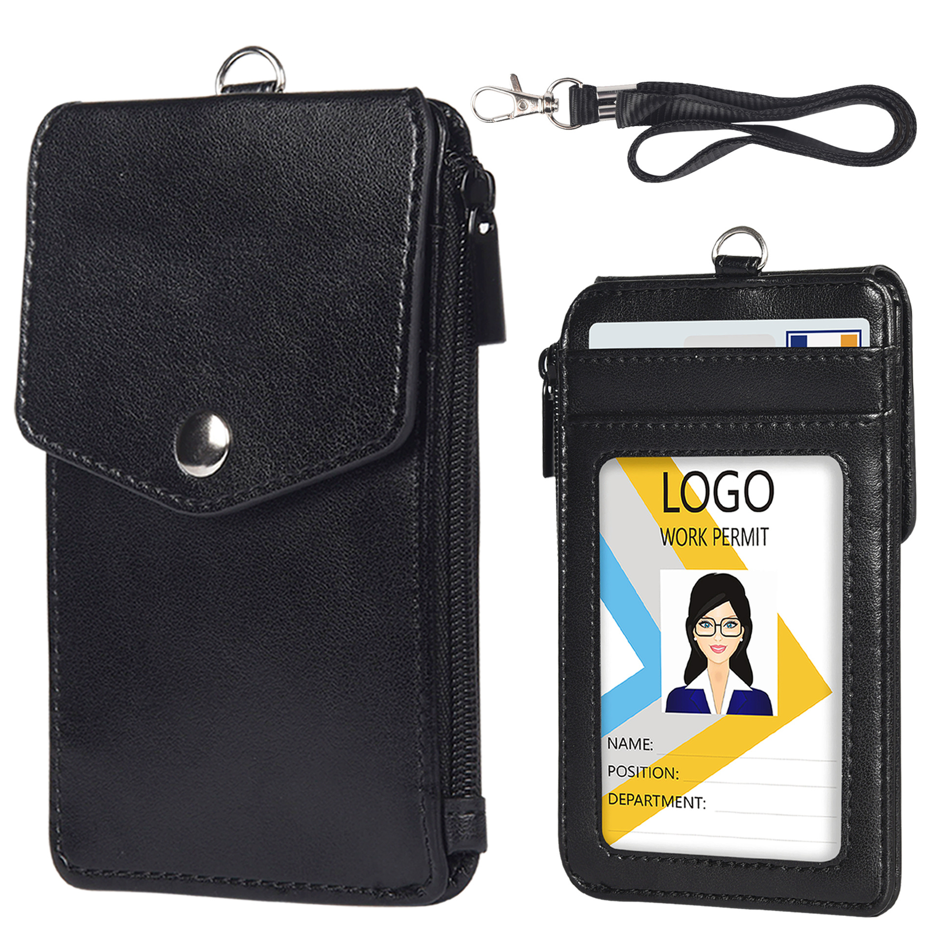 PU badge vertical multi-card position factory card men's and women's work card leather simple card holder student ID card holder in stock