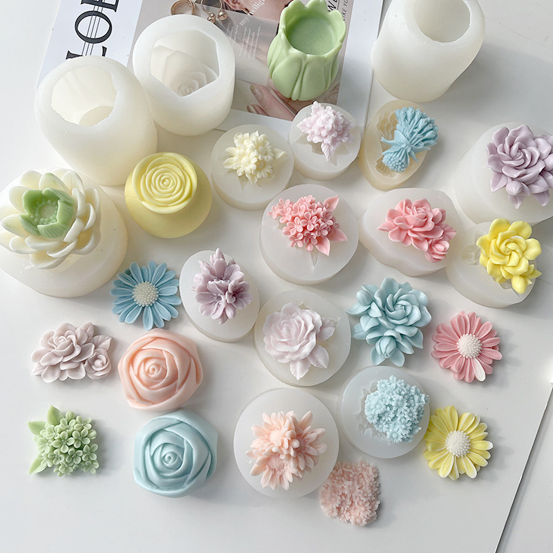 複数の花のシリカゲル金型diyチョコレートの砂糖バラの花の滴ゴム香薫石膏ろうそく金型|undefined