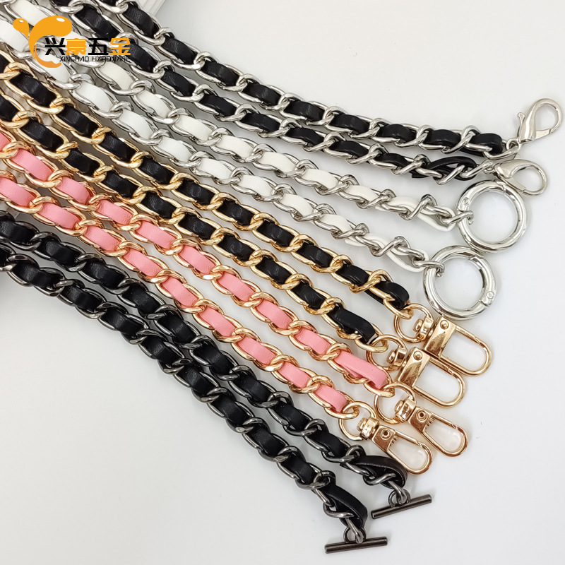 Bag chain manufacturers wholesale price discount slung metal bag chain pu leather bag shoulder strap hardware accessories wear leather chain