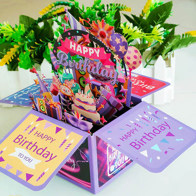 New colorful HAPPY BIRTHDAY three-dimensional greeting card creative handmade hollow paper carving BIRTHDAY greeting card three-dimensional box