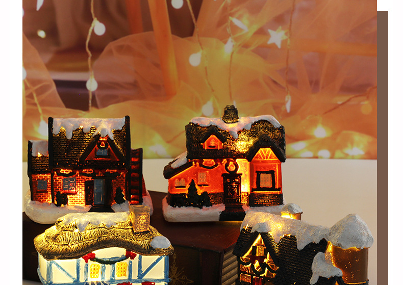 Cross-border New Christmas Decorations Resin Small House Micro Landscape Resin House Christmas Creative Luminous Small House_voghion.com