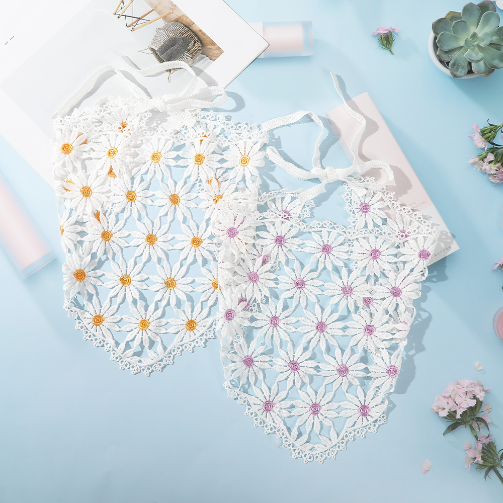 Fashionable Summer Thin Daisy Hollow Triangle Scarf Hair Band Girl Style Flower Lace Scarf Solid Color Band