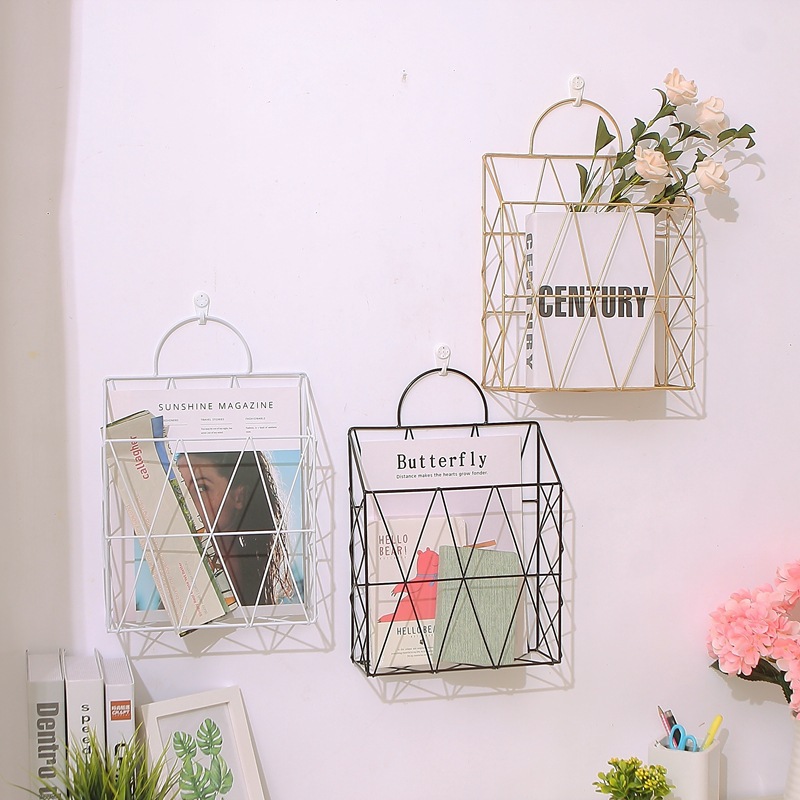 Nordic Ins Golden Iron Portable Book and Newspaper Rack Home Living Room Wall Decoration Newspaper Finishing Storage Newspaper Rack