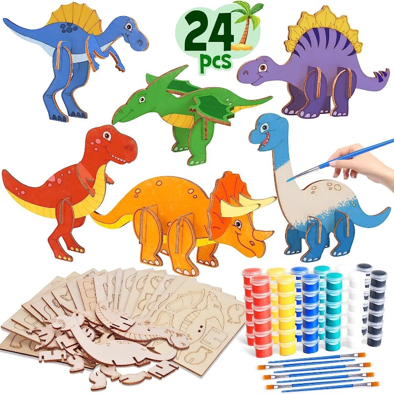 Cross-border wooden cartoon dinosaur puzzle suit unfinished crafts suit children's birthday painting decorations