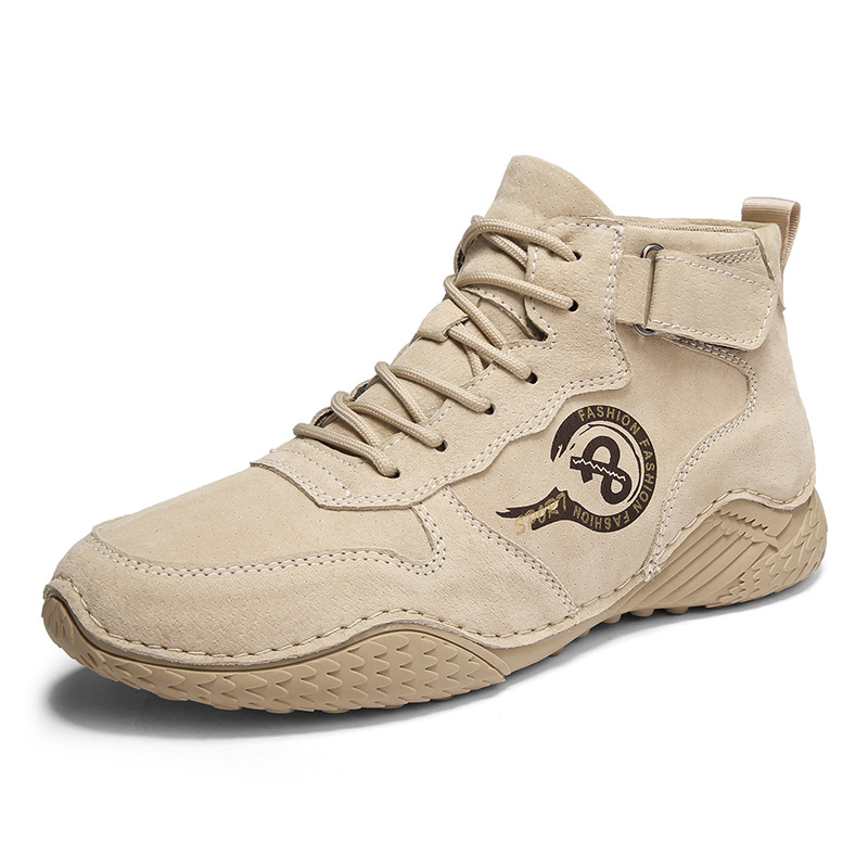 Autumn and Winter new men's casual shoes short boots fleece-lined warm outdoor men's leather boots hand-stitched Martin boots men