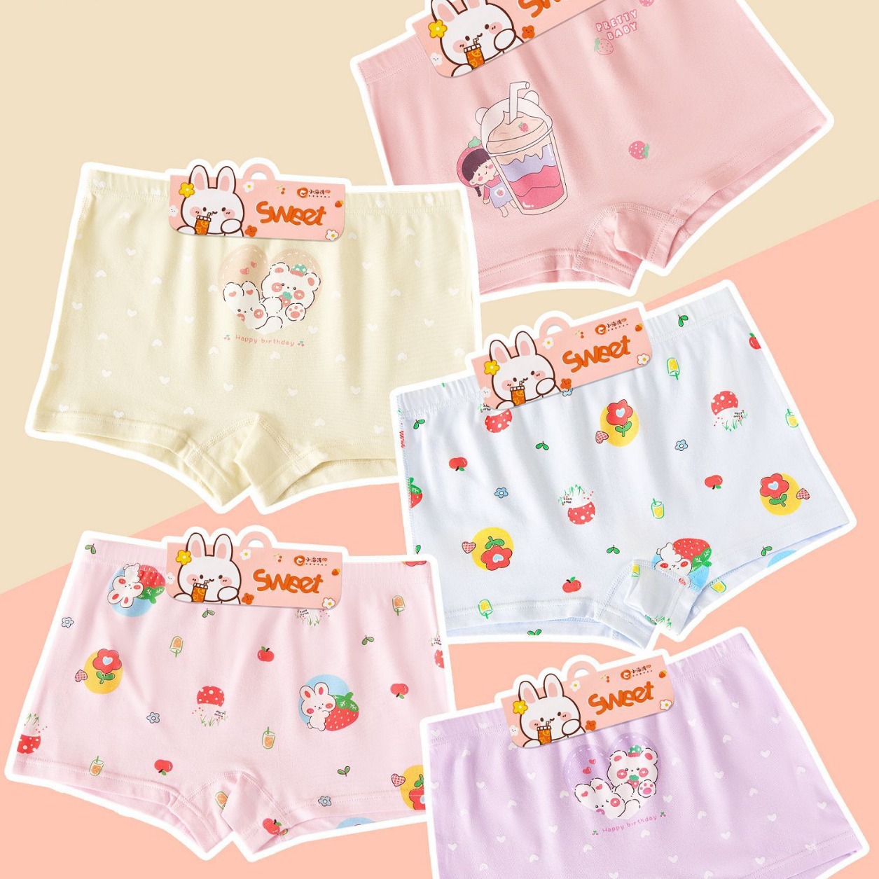 Children's Underwear Girls' Cotton Boxers Boneless Cartoon Comfortable Breathable Boxers Small, Medium and Large Girls' Underwear