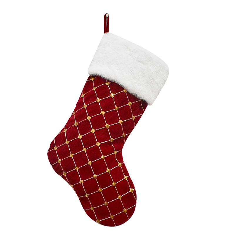 2023 New Prellis Christmas Stocking Golden Sequins Candy Bag Christmas Tree Hanging Stocking Holiday Gift Bag