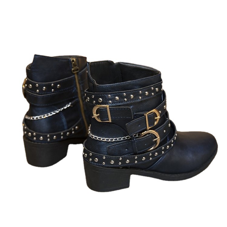 Independent Station European and American Cross-border Foreign Trade Women's Shoes 2023 Autumn and Winter Thick Heel Large Size Belt Short Boots Women