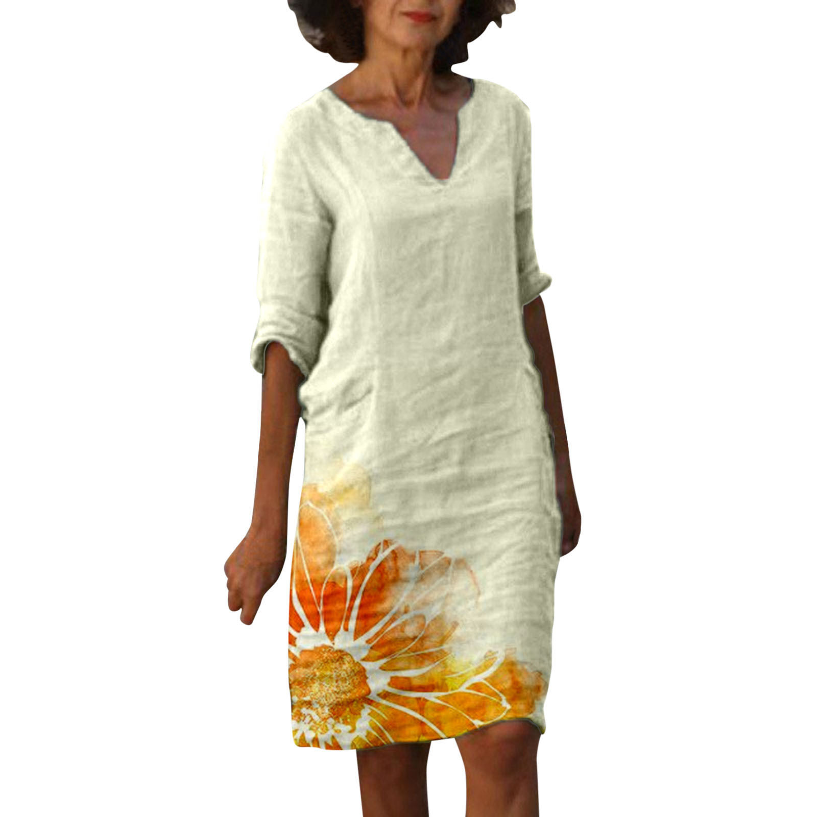 Cross-Border spring and summer new European and American women's fashion painting V-neck multi-color long five-sleeve dress