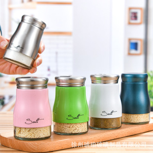 Wholesale stainless steel seasoning bottle home barbecue pepper glass bottle loose powder can kitchen seasoning tank glass seasoning bottle