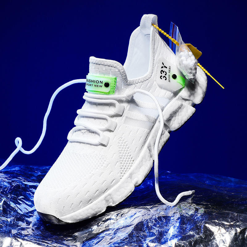 Shoes men's foreign trade plus size running shoes trendy men's shoes flying woven breathable mesh casual shoes couple popcorn sneaker