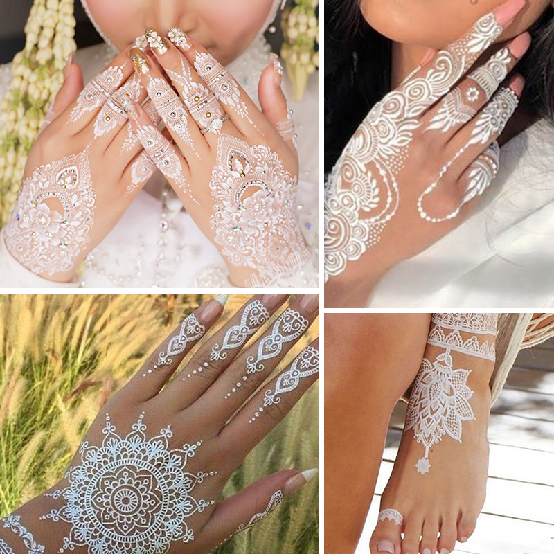 Zhengxiang 2024 European and American White Lace Tattoo Sticker Waterproof 3D India Hannah Tattoo Sticker Amazon Tattoo