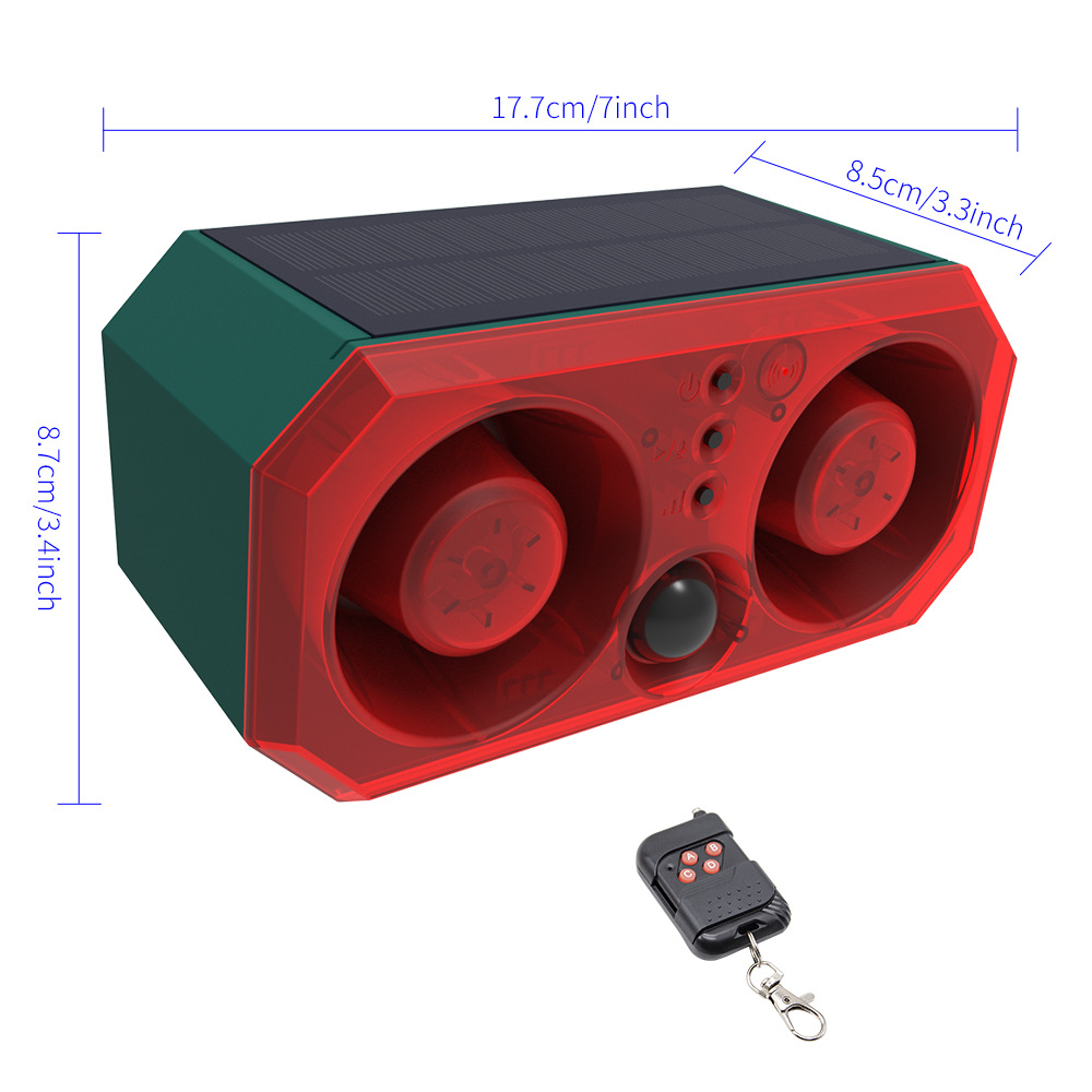 Solar alarm high-power double horn alarm light infrared induction flash red blue light animal expeller