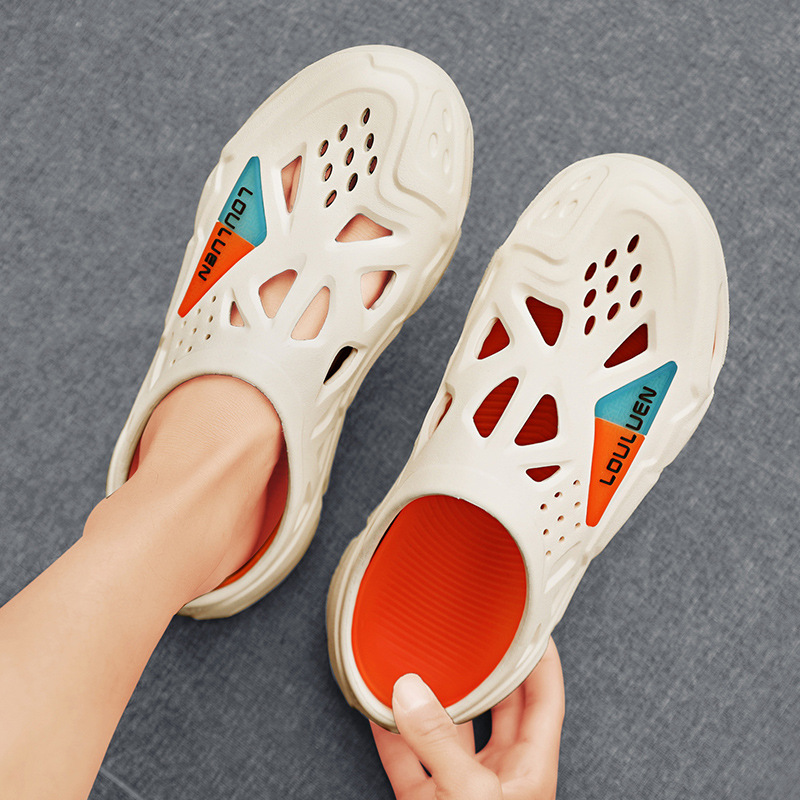 2025 Summer New Style Hole Shoes Men's Thick-soled Garden Shoes Outer Wear Non-slip Half Slippers Men's Casual Beach Sandals