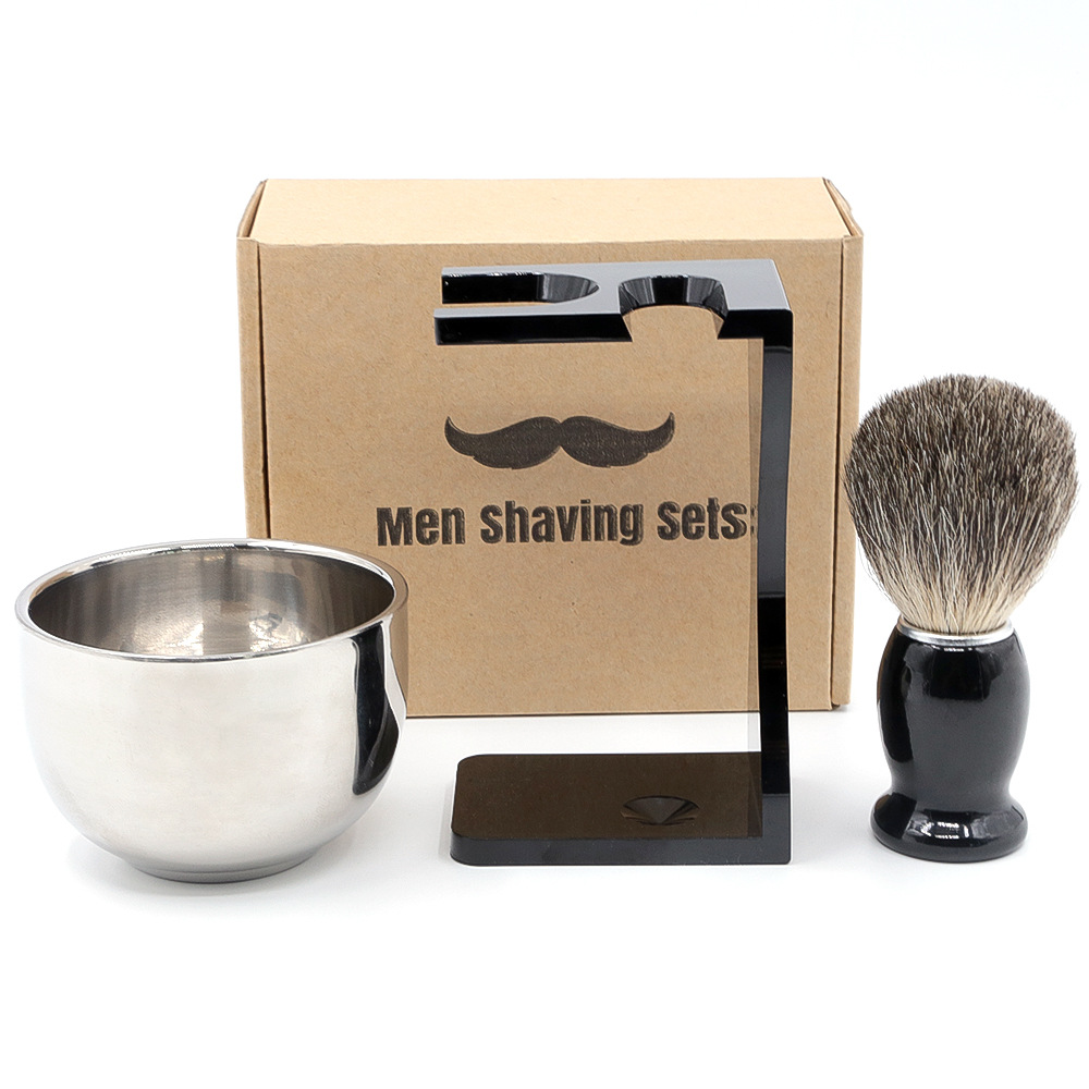 Men's shaving tools shaving set stainless steel acrylic beard brush holder foaming bowl badger hair brush three-piece set