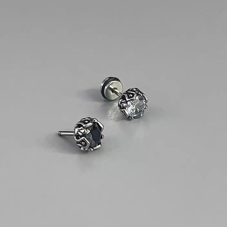 Cool style ear studs men's retro high-grade American simple design niche black titanium steel boys Ruan handsome earrings