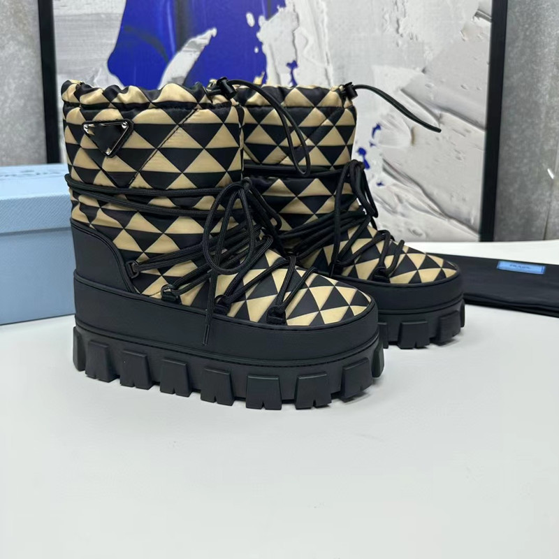 High triangle logo height increasing platform nylon fabric shrink down snow boots warm non-slip women's snow boots