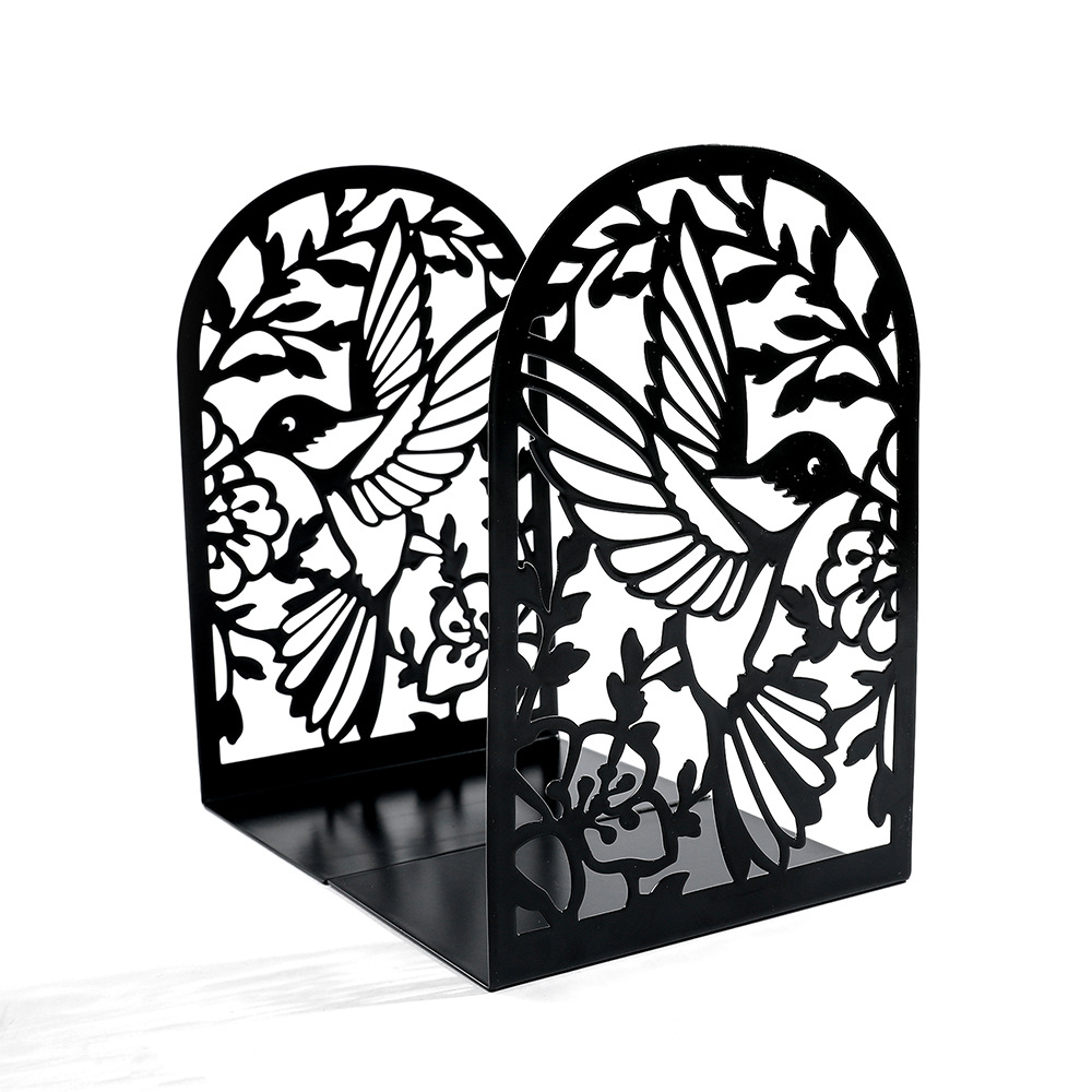 Amazon new creative metal cutting silhouette hummingbird bookend bookshelf book holder wholesale desktop decoration