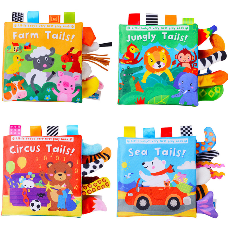 LakaRose Baby Animal Tail Cloth Book Baby Enlightenment Early Education Cloth Book 0-year-old Baby Ring Paper Cloth Book Toy