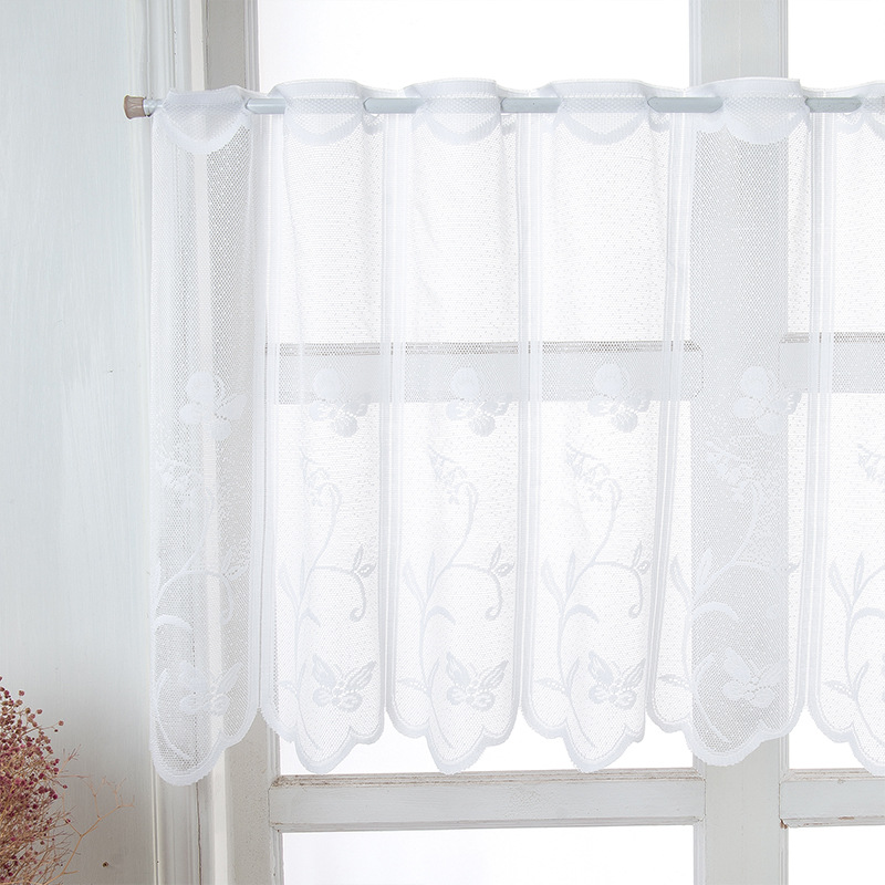 Factory direct foreign trade cross-border gauze curtain fine woven gauze curtain white wear Rod short curtain kitchen curtain Japanese short curtain