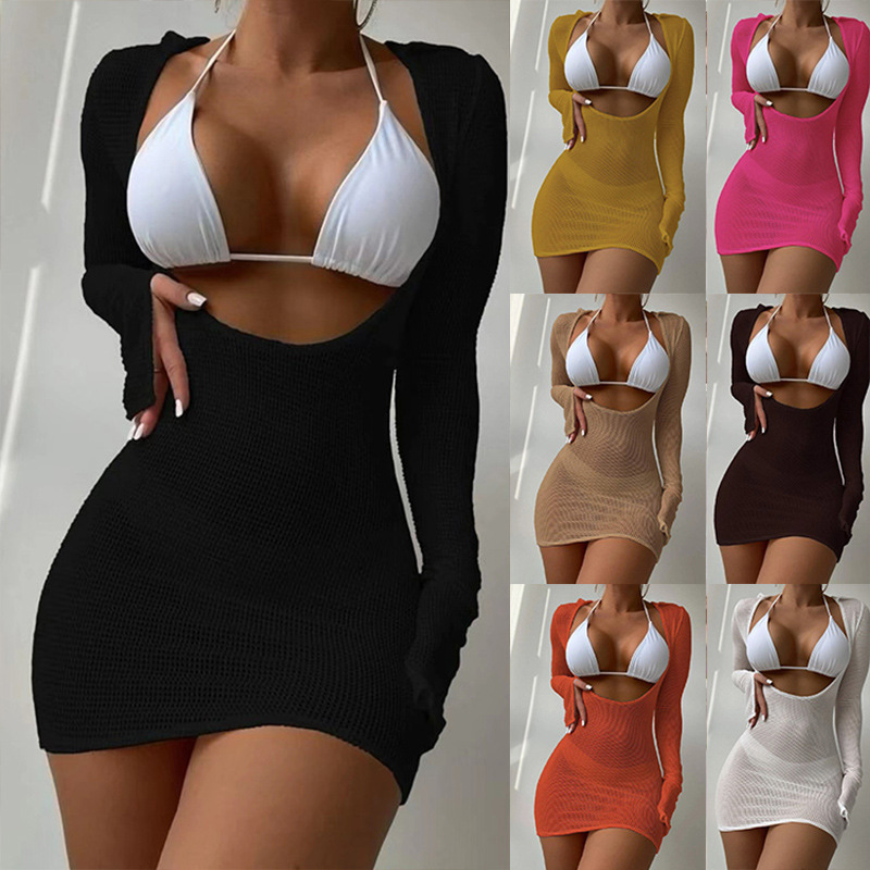 2023 new sexy spot small batch European and American gathered slim bikini three piece set