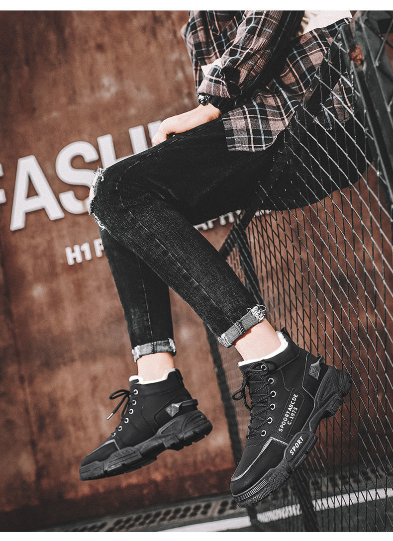 Vinterstøvler Herrestøvler med høy topp, snøstøvler til alle anledninger, fritidsstøvler, fleecefôrede, varme bomullssko, sikkerhetssko med tykk såle_voghion.com