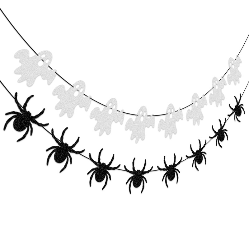 Halloween Party Decoration Banner Ghost Black Round Piece Flower Spider CREEP IT REAL Glitter Flower