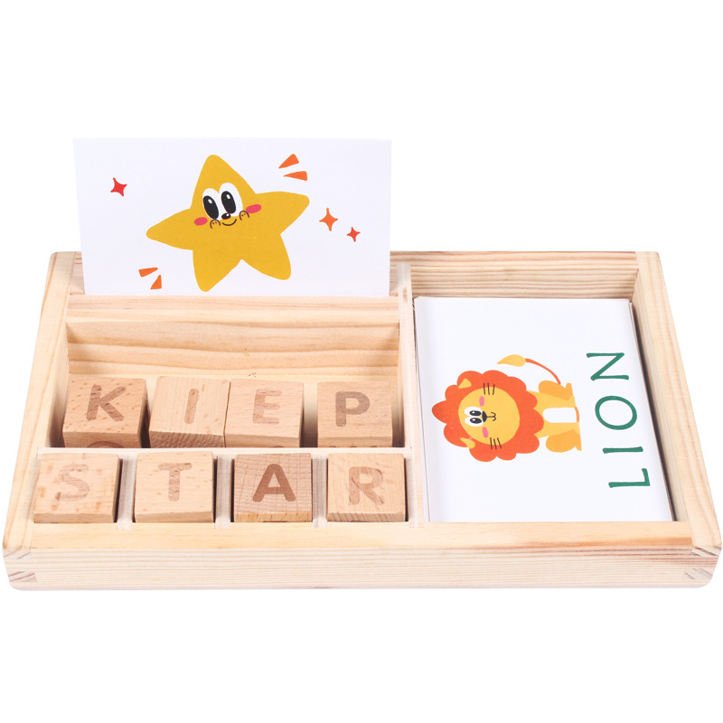 Wooden spelling English card matching building blocks puzzle children's Enlightenment early education English learning cognitive toys