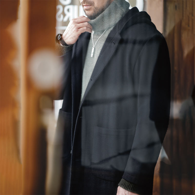 Marden workwear American retro preppy style wool coat hooded warm mid-length woolen coat for men winter