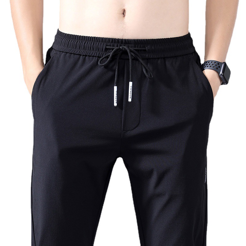 2024 Summer Ice Silk Thin Sports Pants Men's Straight Loose Elastic Non-ironing Casual Pants Men's Crock Pants
