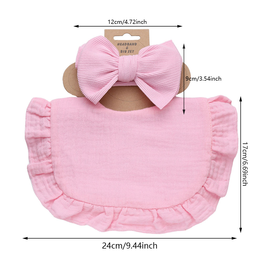 European and American hot selling baby bib headband suit newborn cotton bow wide hair band ruffled bib
