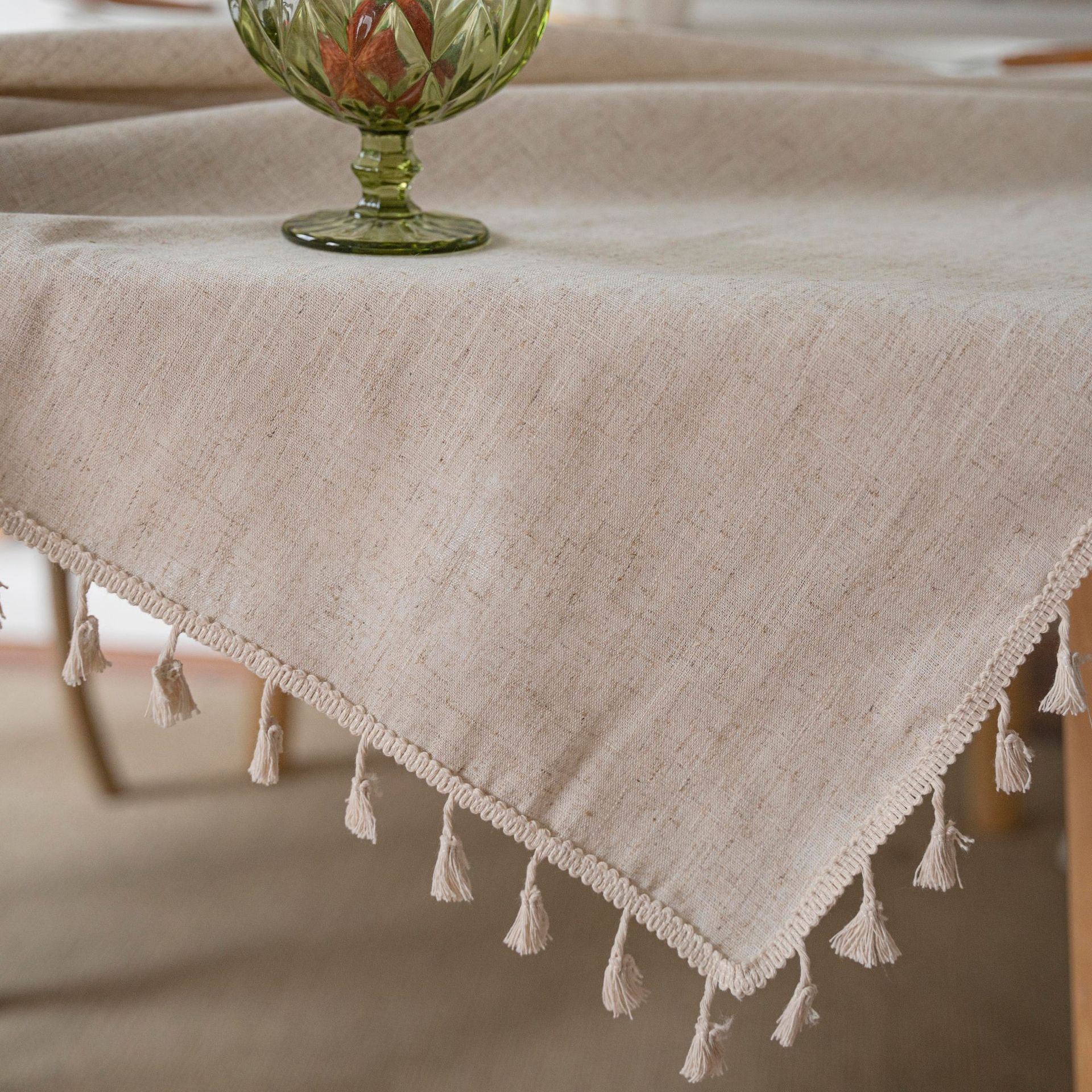 Cloth Daddy Nordic Plain Color Polyester Linen Tassel Tablecloth Simple Imitation Slub Linen Washable Square Dining Table Coffee Table Cover Cloth