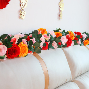Bedside artificial flower rose rattan fake flower bed head flower wall hanging home wedding decoration decoration vines wholesale