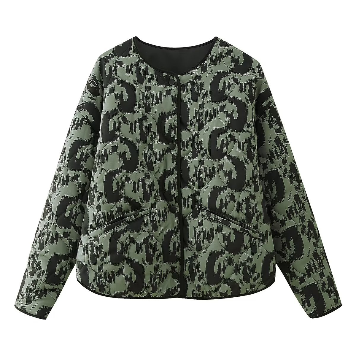 2024 autumn and winter new European and American cross-border women's top animal print printed cotton-padded jacket jacket jacket w028 5761