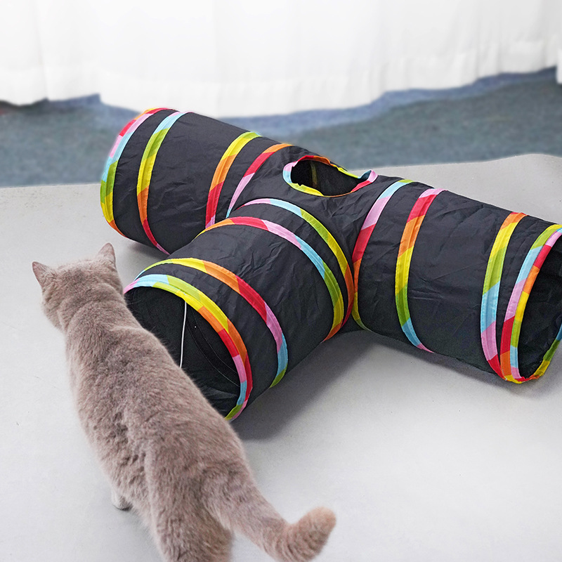 Cross-border Factory Crawling Channel Cat Tunnel Rainbow Coloring Tee Cat Toy Pet Supplies Foldable Tent Nest