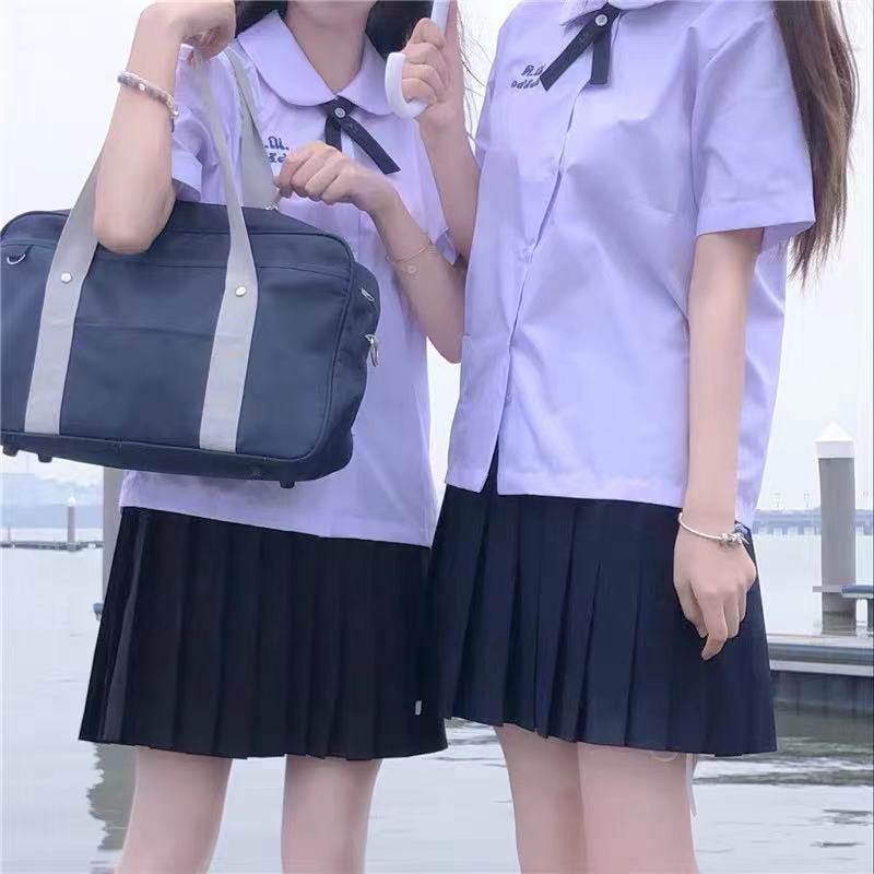 Thai School Uniform jk Uniform Taboo Girl Xiaoshui Same Style Lilac Short-sleeved Student Shirt First Love All-match Round Neck