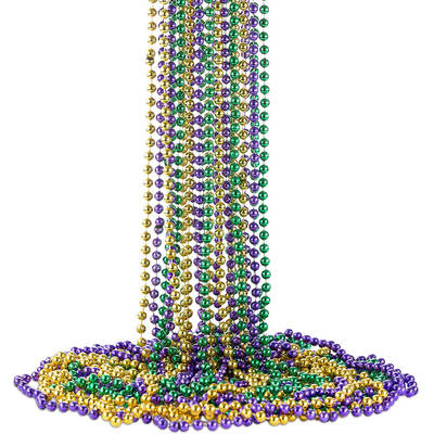 New Orleans Mardi Gras Yellow Green Purple Tricolor Plated Plastic Bead Necklace Mardi Gras Necklace Bead Chain