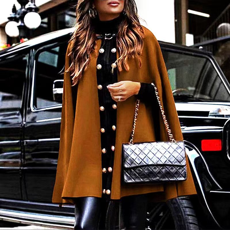 2023 New Cape short trench coat cross-border girl coat elegant temperament girl coat button cloak for women_voghion.com