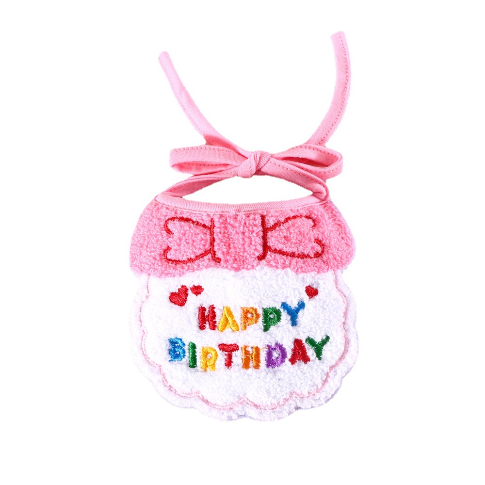 Pet Cat Teddy Dog Embroidered Birthday Party Bow Bib Spit Towel Scarf Hat Set Accessories