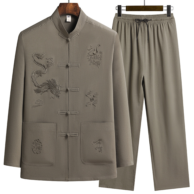 Outlet Middle-aged Dad Autumn Suit Casual Middle-aged and Elderly Tang Suit Men's Spring and Autumn Chinese Style Grandpa Long Sleeve Hanfu