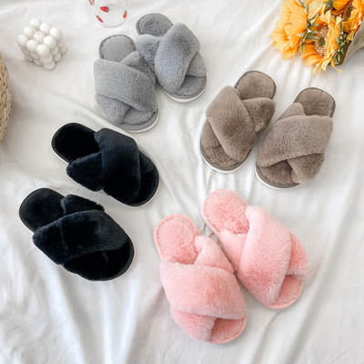 [A generation of hair] Autumn and Winter children's shoes cotton slippers boys and girls fluffy slippers cross open-toe floor