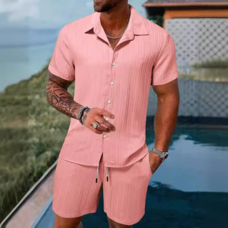 2023 European and American cross-border summer Amazon AliExpress men's shirt casual loose short sleeve shorts beach suit