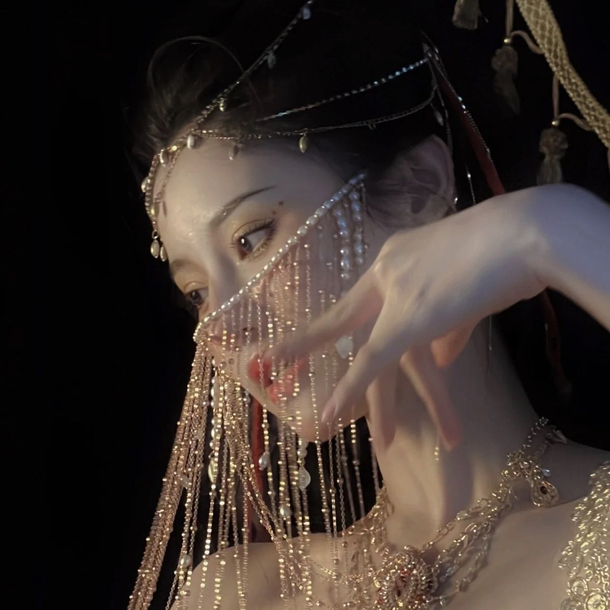 Rideau de surface Hanfu Voile antique Gland Oreilles suspendues Cheveux pour enfants Rideau de surface Couvre-visage Coiffe Ancienne Costery Bijoux assortis_voghion.com