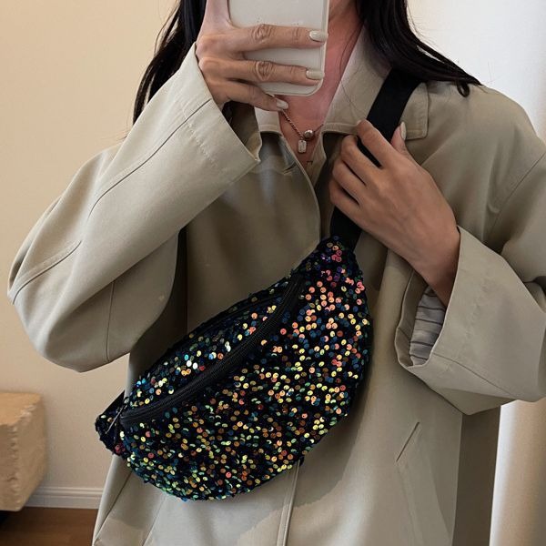 New sequined cross-border shoulder bag Tang Nier wholesale Western style casual waist bag artistic commuter women's small chest bag fashion